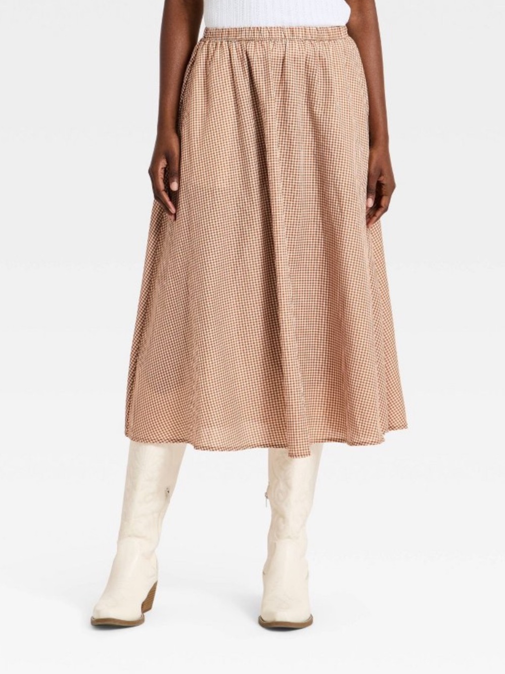Women's Pull-On Midi Skirt - A New Day™ Brown Gingham S
